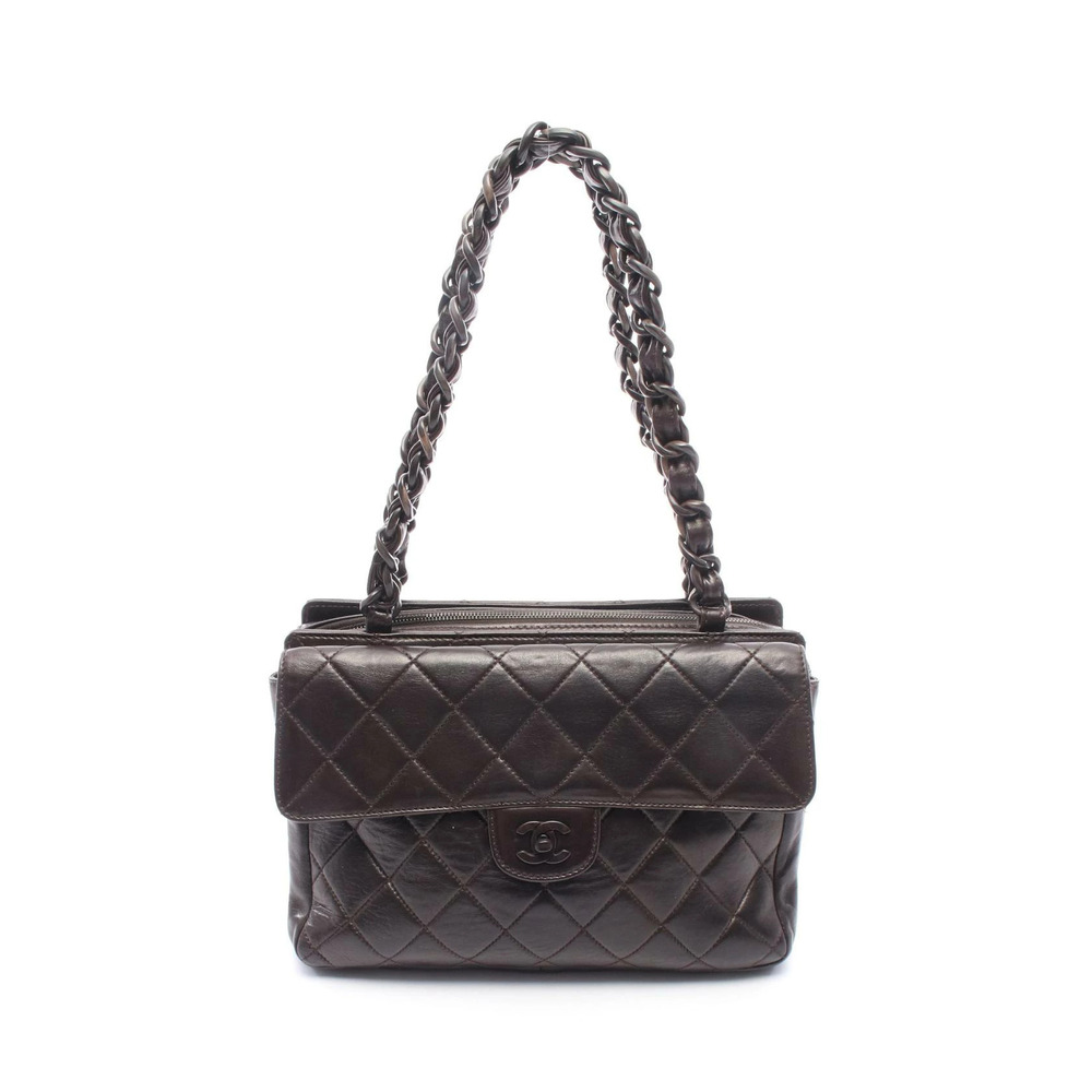 Chanel Matelasse Chain Tote Bag Lambskin Leather Brown